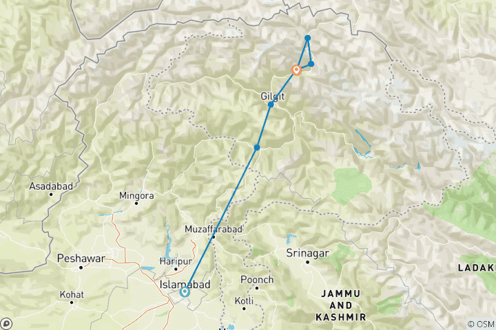 Map of Karakoram Cycle Tour - Northern Pakistan