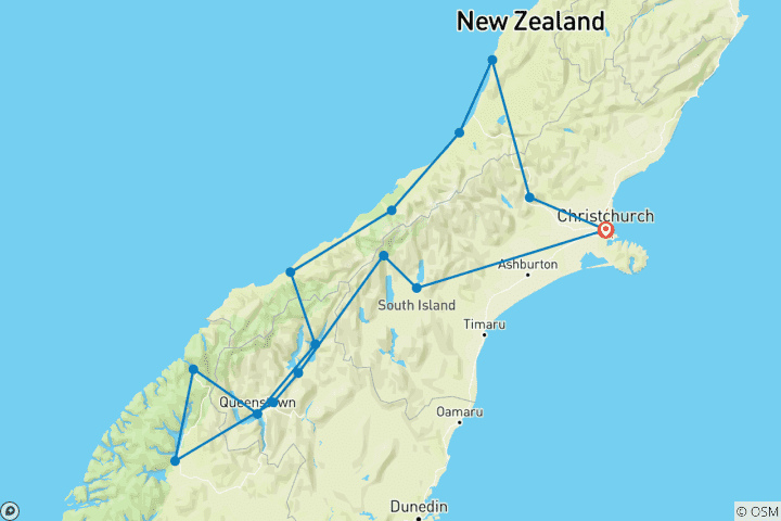 Map of 10 Day South Island Explorer