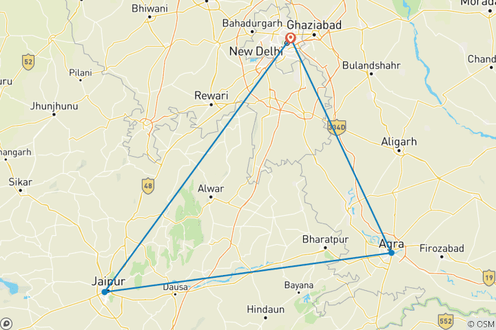 Map of Golden Triangle Tour with Cooking Class & Taj Mahal at Sunrise/Sunset - 5 Days