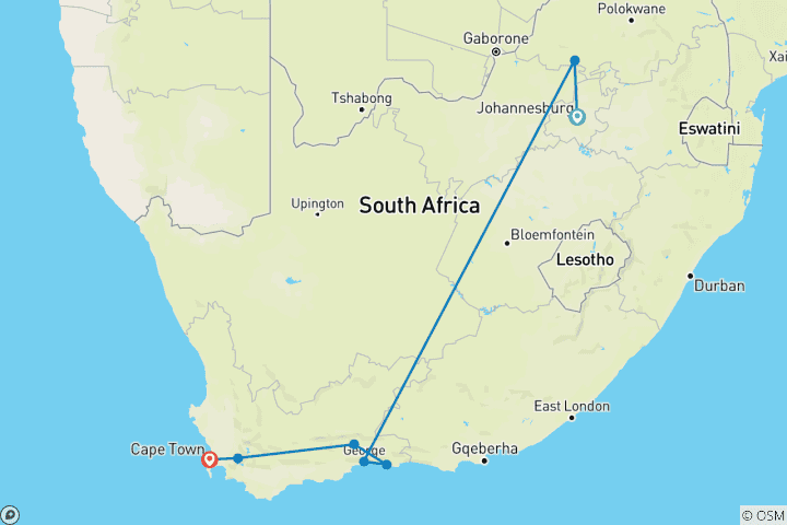 Carte du circuit Afrique du Sud : Faune, Route des Jardins et Ville Mère Le Cap