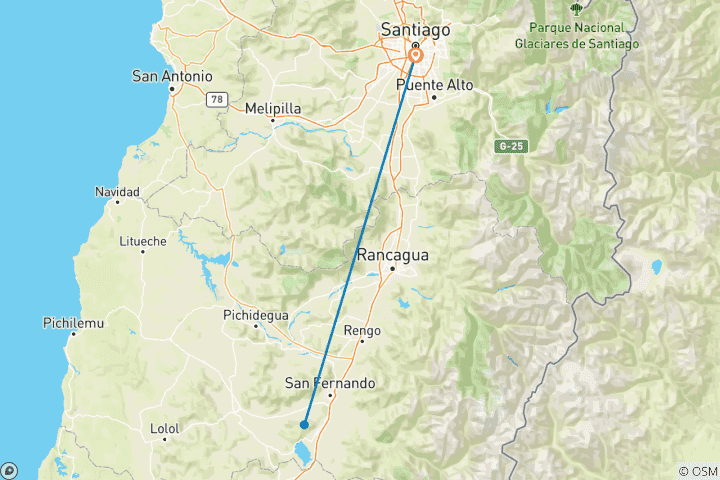 Carte du circuit Les Andes et les vallées vinicoles - 4 jours à Santiago