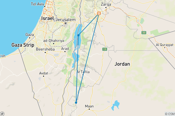 Map of Self Drive Petra & Dead Sea - 4 days