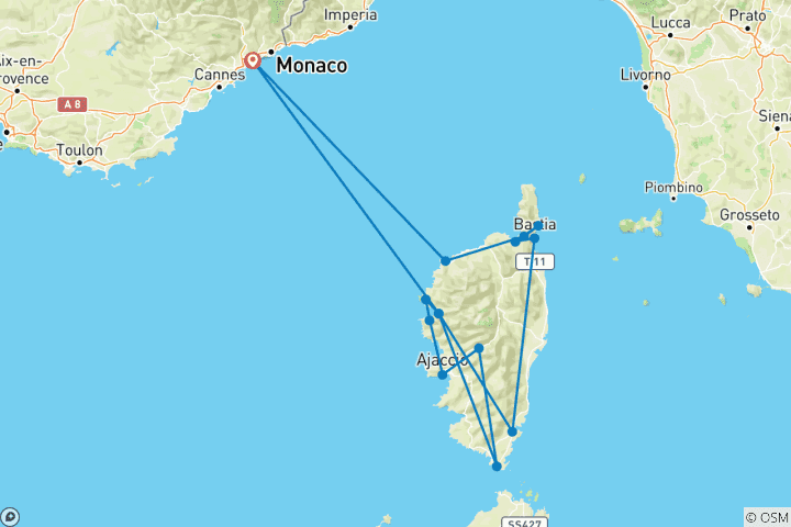 Kaart van Wandelcruise - Corsica onthult zijn verborgen schatten