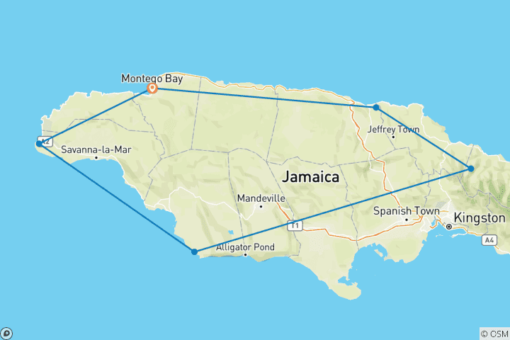 Map of Tailor-Made 10 Days Jamaica Family Trip, Daily Depart & Private Guide