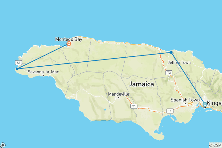 Carte du circuit Circuit privé personnalisé de 7 jours en Jamaïque, départ quotidien et guide privé