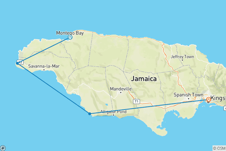 Carte du circuit Circuit sur mesure en Jamaïque avec départ quotidien et guide privé