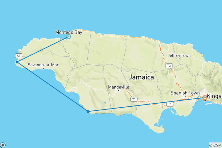 Carte du circuit Circuit sur mesure de 7 jours en Jamaïque, départ quotidien et guide privé
