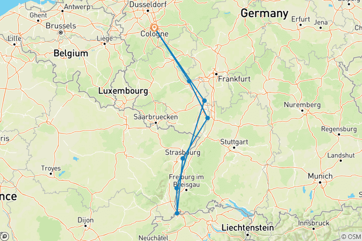 Map of Spectacular Rhine, MS VistaGracia, Cologne – Strasbourg-Basel – Cologne