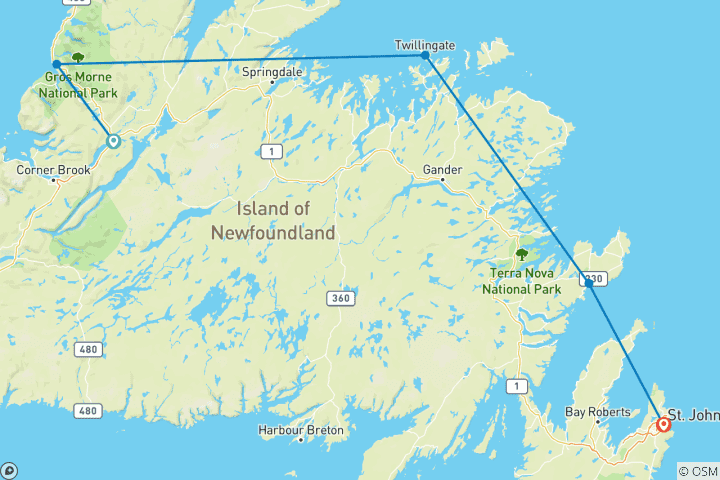 Map of Newfoundland Adventure: Eastbound