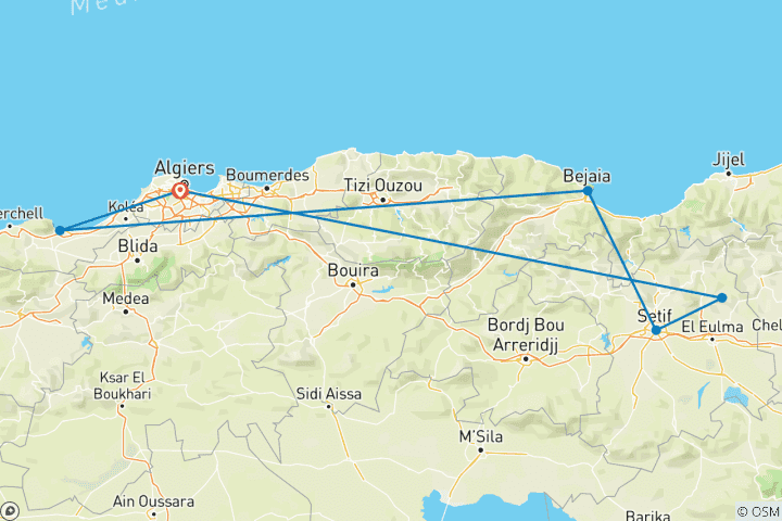 Carte du circuit Meilleur circuit sur mesure en Algérie, départ quotidien et guide privé