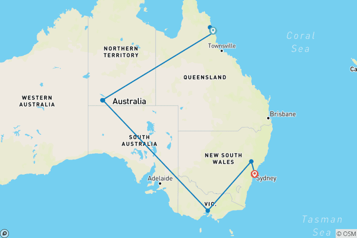 Mapa de Australia inspiradora (con vuelos internos, 13 días)