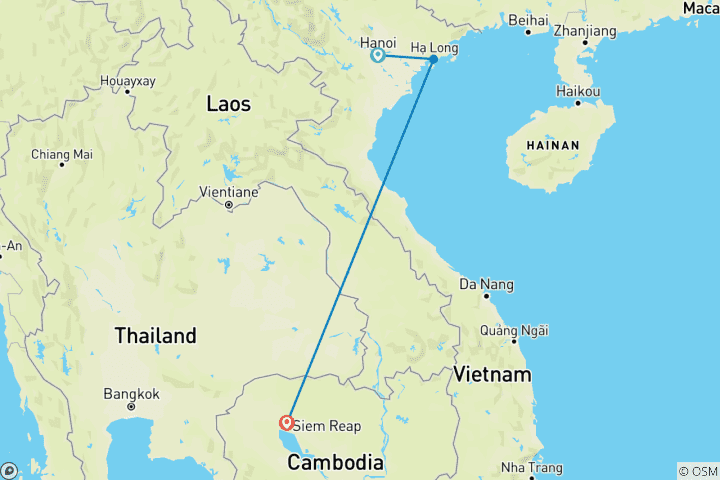 Map of Highlights Of Vietnam & Cambodia 7 Days - Hanoi City / Halong Bay / Siem Reap/Angkor