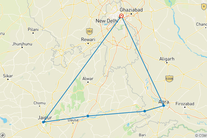 Carte du circuit Triangle d'or de l'Inde avec hôtels 5 étoiles - Circuit de groupe