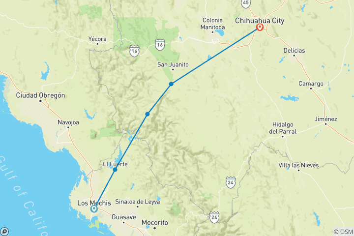 Map of Copper Canyon Tour by train: Ride The Adventure and Admire Canyon Landscapes