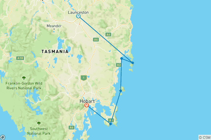 Karte von Wandern an Tasmaniens Ostküste