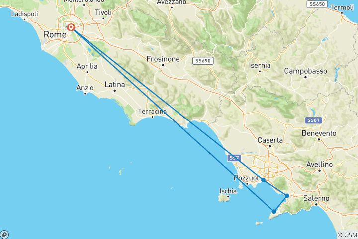 Map of Discovery of Naples, Pompeii & Sorrento - 3 Days