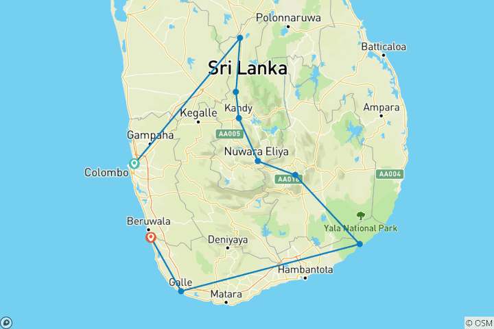 Mapa de Descubre Sri Lanka: Colombo, cuevas y rutas del té