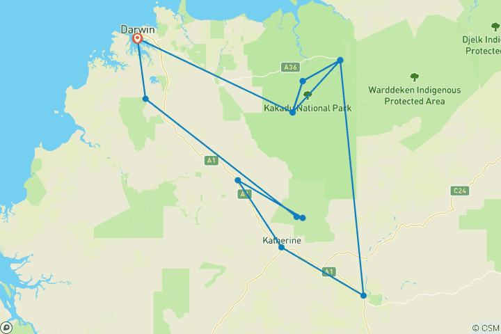 Carte du circuit Parc national de Kakadu (28 destinations)