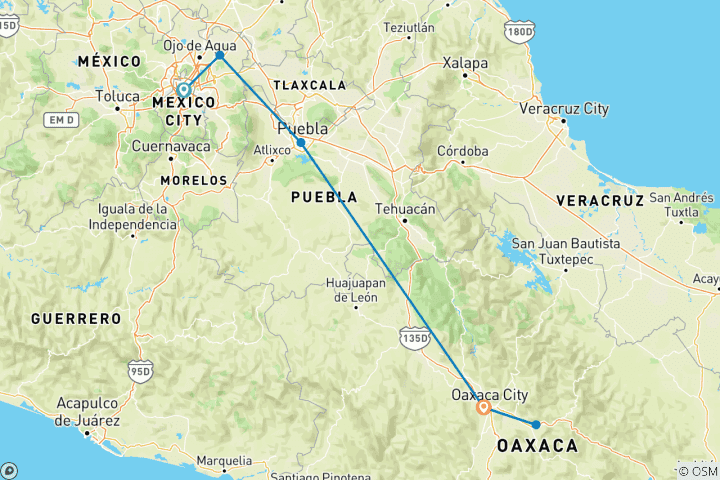 Carte du circuit De Mexico à Oaxaca : Poterie et pyramides aztèques