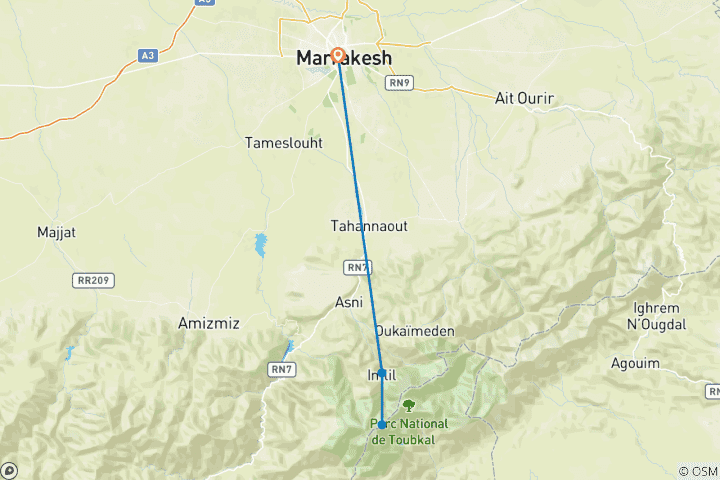 Map of Mount Toubkal Weekend Trek