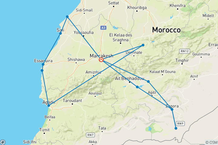 Map of Southern Morocco: The Sahara, The Coast & Marrakech