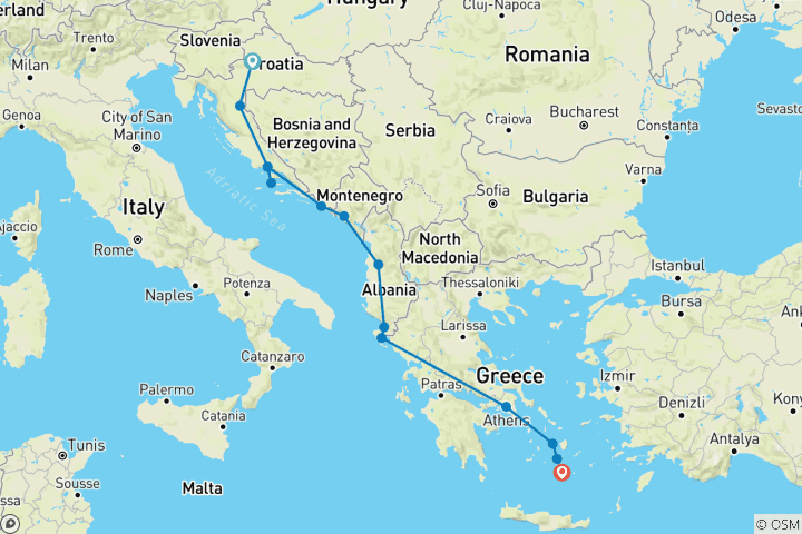 Map of Croatia to the Greek Islands: Zagreb Nights & Santorini Views