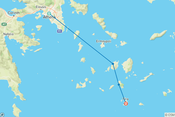 Map of Greek Island Hopping: Paros, Ios & Santorini Sunsets