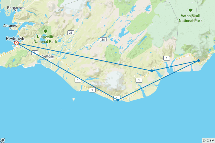 Map of Hiking Southern Iceland