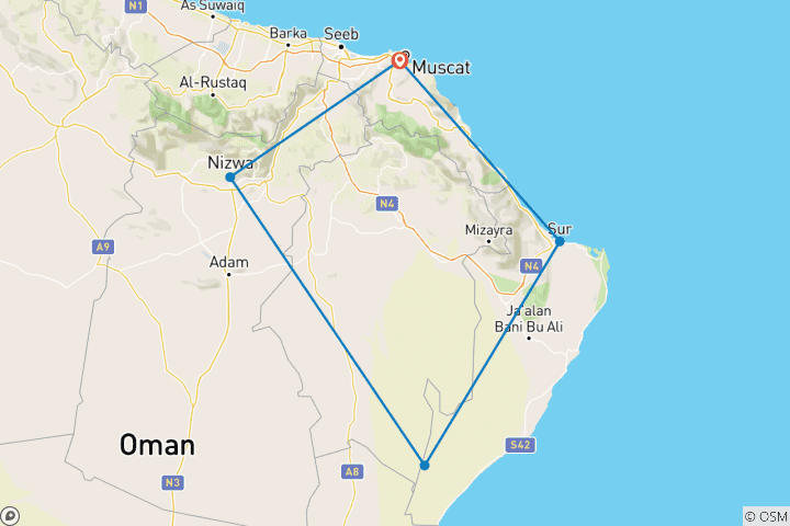 Carte du circuit Meilleur circuit familial sur mesure à Oman, départ quotidien et voyage privé