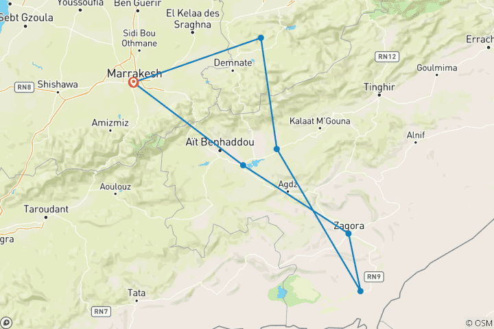 Carte du circuit Maroc : Marrakech et le Sahara