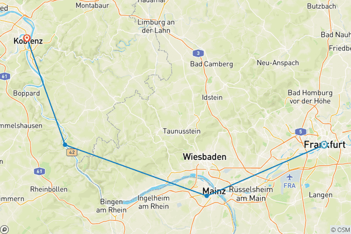 Karte von Romantischer Rhein von Frankfurt nach Koblenz | Selbstführend | Deutschland