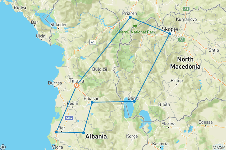 Map of Private Balkan Tour :Albania  Kosovo  and Macedona in 4 days