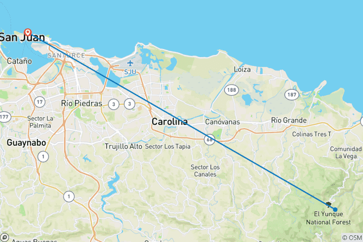 Map of Tailor-Made Puerto Rico Tour to San Juan with Daily Departure