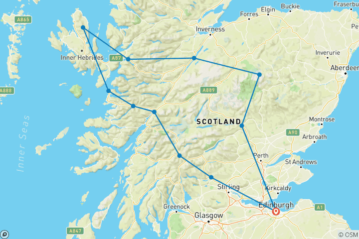 Carte du circuit 4 jours sur l'île de Skye et le train à vapeur Jacobite