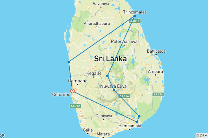 Map of Blissful Sri Lanka: Private Tour