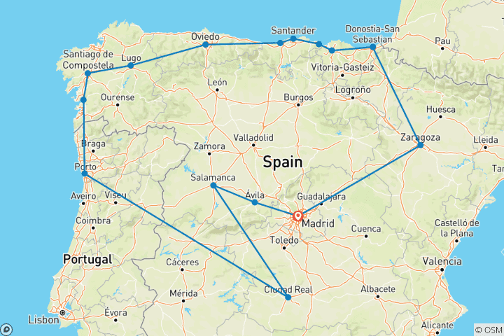 Karte von Nordspanien & Galicien ab Madrid - 10 Tage