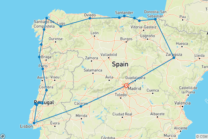 Kaart van Rondreis door Noord-Spanje & Portugal - 13 dagen