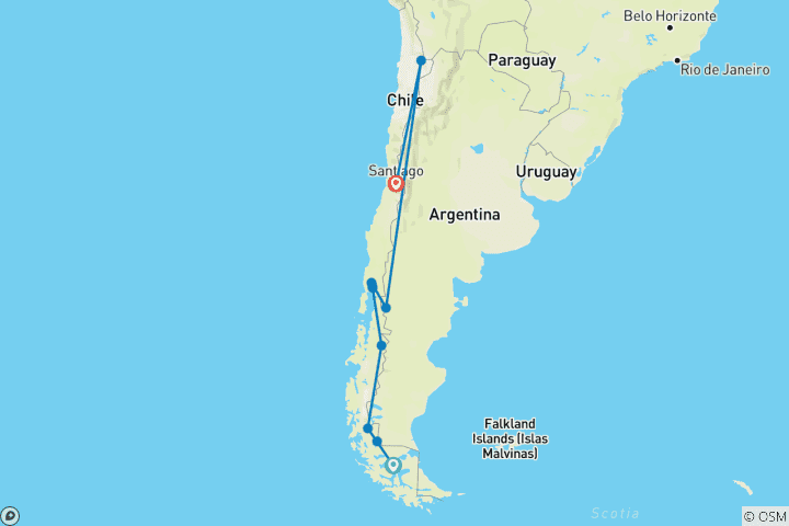 Carte du circuit AVENTURE ÉPIQUE DE 27 JOURS À TRAVERS LE CHILI