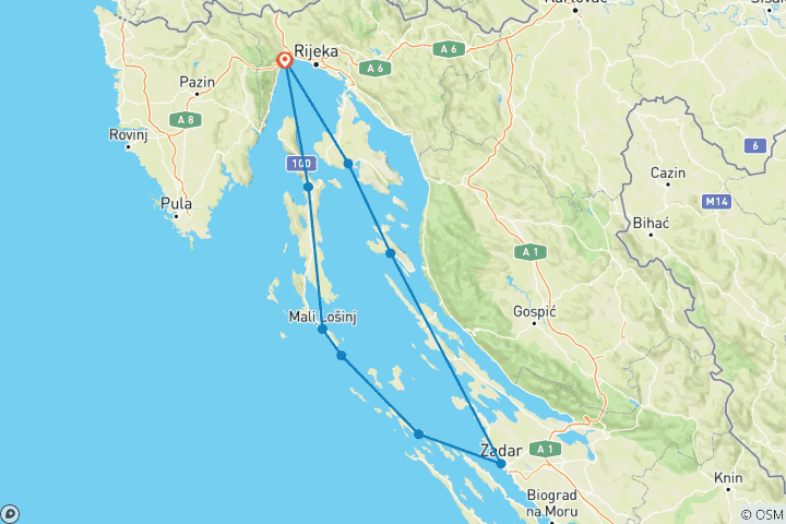 Map of Islands of  Kvarner Bay Premium - 8 Days