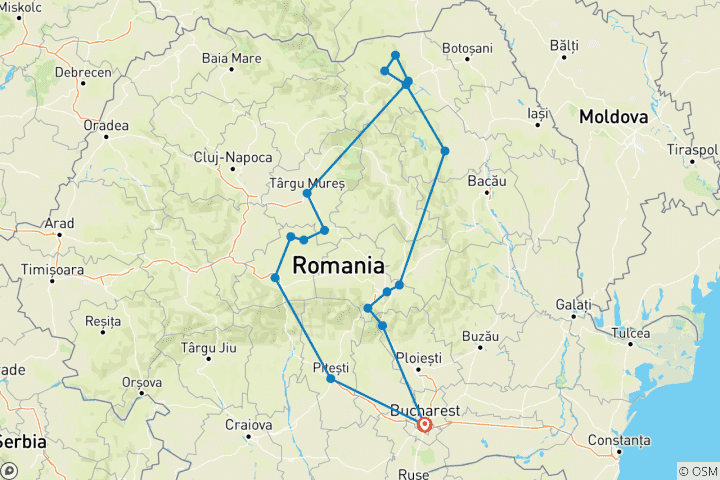 Map of Escorted Private Tour - Transylvania and the Painted Monasteries