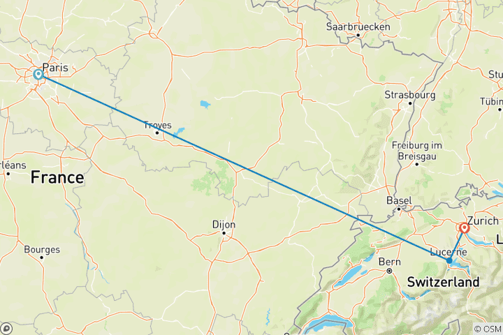 Map of Trip to Paris and Switzerland