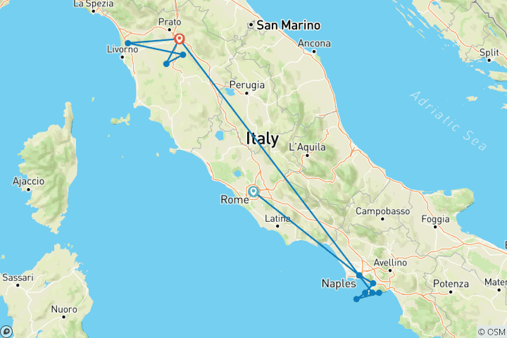 Carte du circuit Les incontournables de l'Italie : Côte amalfitaine, Toscane, Florence, Pise et plus encore !