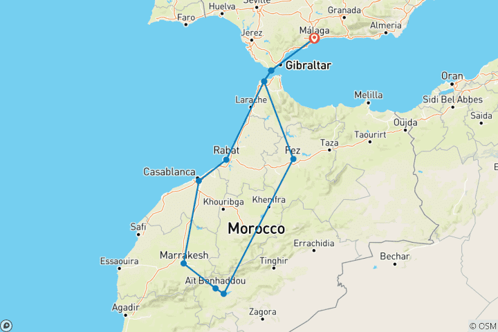 Carte du circuit Circuit de 8 jours au Maroc, le Grand Désert - au départ de Costa del Sol