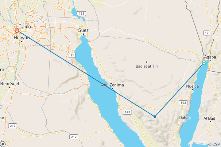 Kaart van 5 dagen Rondreis door Sint –Katelijne&Caïro