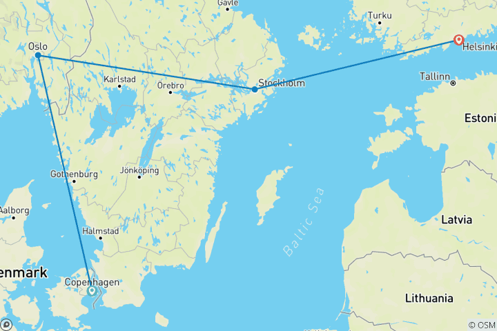 Map of Capitals of Scandinavia (10 Days)