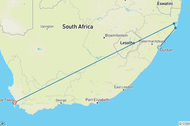 Map of Thula Thula Game Reserve Experience 4Day/3nights ( Comfort)