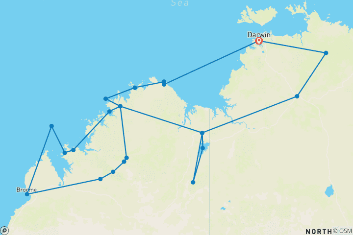 Map of Kimberley and Top End with Kimberley Coastal Expedition  Darwin Return (2024)