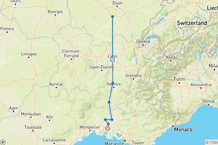 Mapa de Borgoña y Provenza - 2024 - de Lyon a Arlés, 2024 (8 destinations)