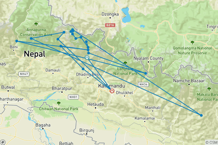 Map of Manaslu Base Camp Treks