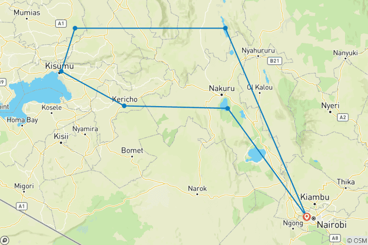 Map of Tailor-Made Private Western Kenya Vacation, Daily Departure